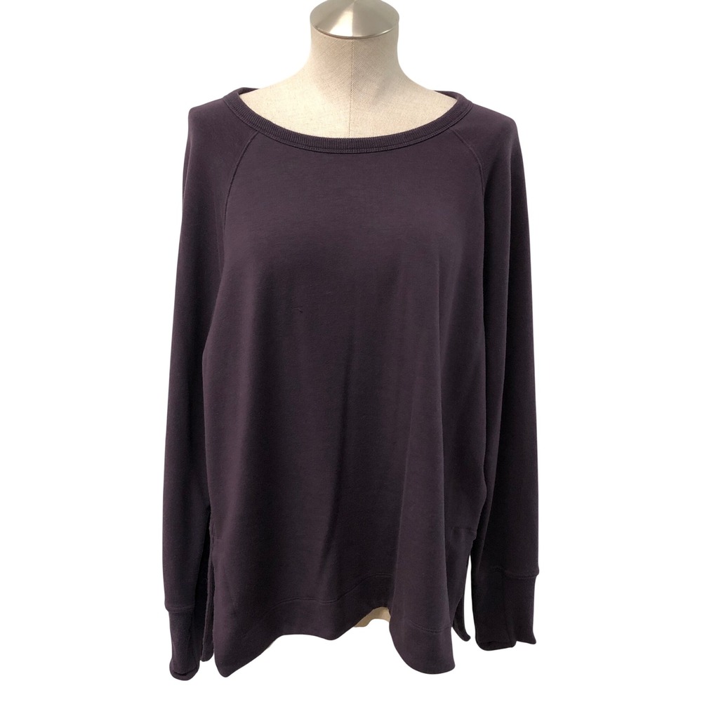 Athleta Coaster Luxe Sweatshirt Womens Large Purple Raglan Side Slit Athleisure